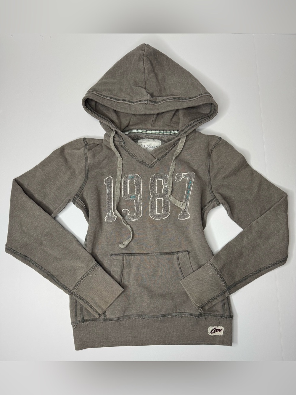 Aeropostale 1987 Hoodie Small XS Fit Tan Gray Y2K 2010 Pullover
